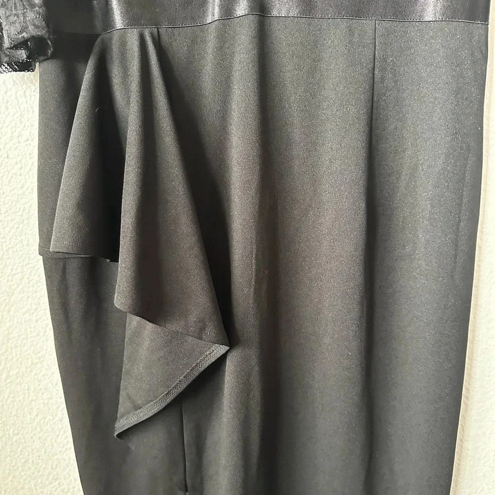 MISSMY Black V Neckline Maxi Fishtail Large 3/4th Sleeves Wedding Prom Gown - Picture 8 of 10